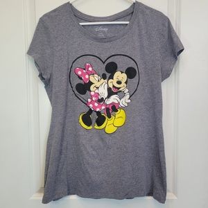 Grey Pink Short Sleeve Tee DISNEY Girl SIZE 19 Minnie and Mickey Heart  XXL